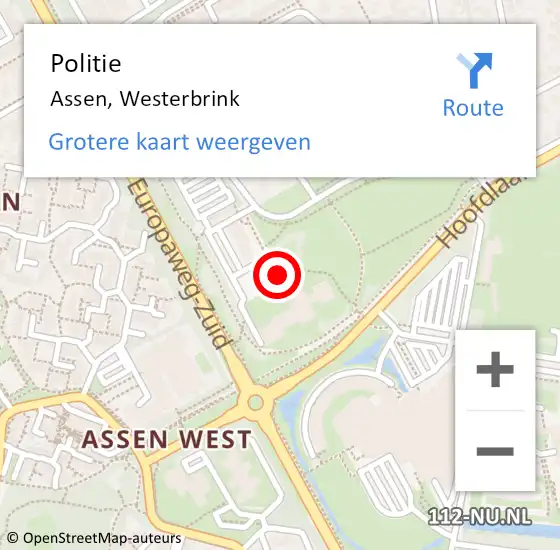 Locatie op kaart van de 112 melding: Politie Assen, Westerbrink op 6 december 2023 08:54