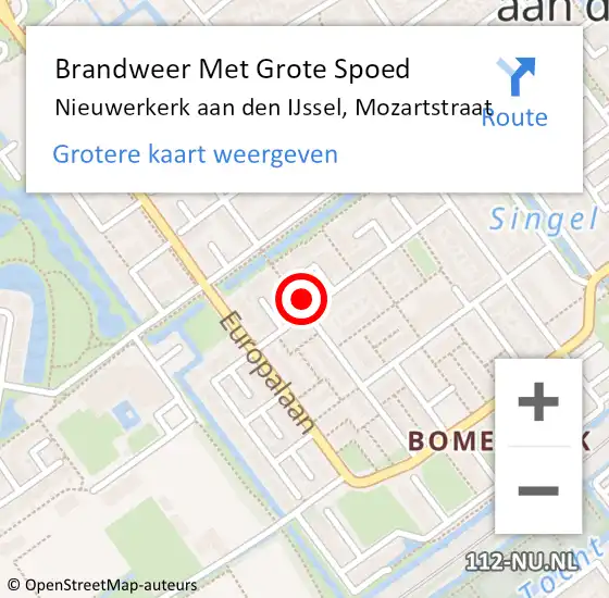 Locatie op kaart van de 112 melding: Brandweer Met Grote Spoed Naar Nieuwerkerk aan den IJssel, Mozartstraat op 6 december 2023 08:59