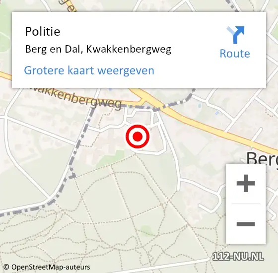 Locatie op kaart van de 112 melding: Politie Berg en Dal, Kwakkenbergweg op 6 december 2023 09:02