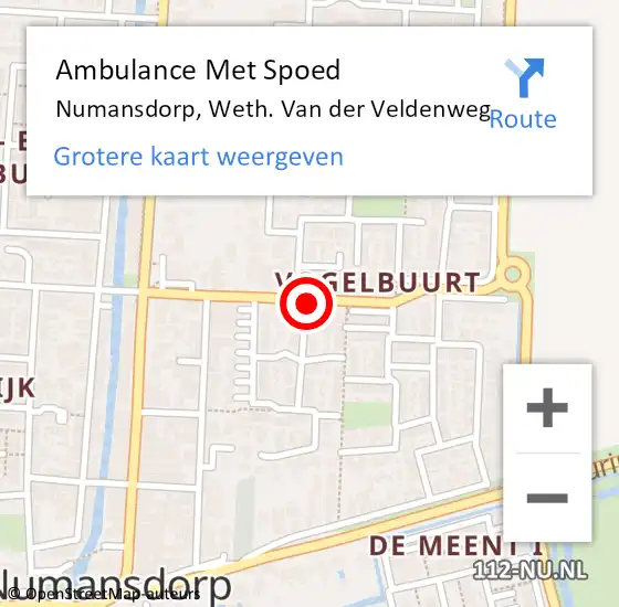 Locatie op kaart van de 112 melding: Ambulance Met Spoed Naar Numansdorp, Weth. Van der Veldenweg op 6 december 2023 09:05