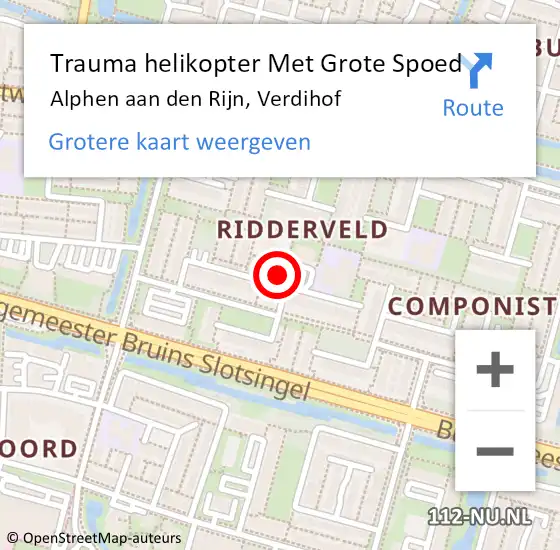 Locatie op kaart van de 112 melding: Trauma helikopter Met Grote Spoed Naar Alphen aan den Rijn, Verdihof op 6 december 2023 09:14