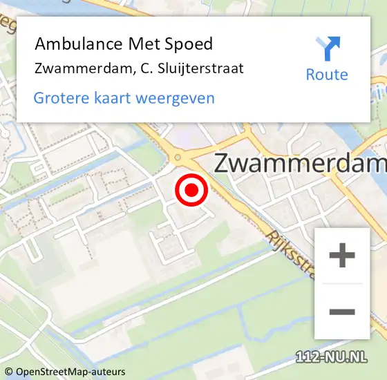 Locatie op kaart van de 112 melding: Ambulance Met Spoed Naar Zwammerdam, C. Sluijterstraat op 6 december 2023 09:39