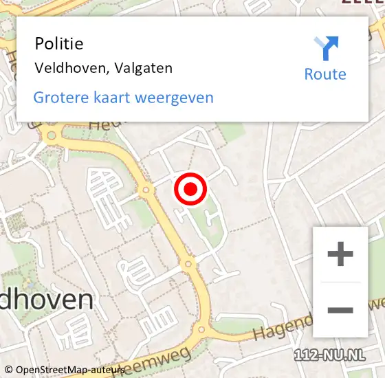 Locatie op kaart van de 112 melding: Politie Veldhoven, Valgaten op 6 december 2023 09:40