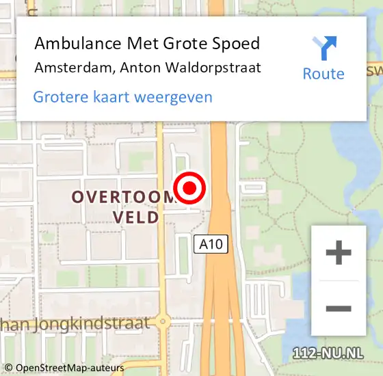 Locatie op kaart van de 112 melding: Ambulance Met Grote Spoed Naar Amsterdam, Anton Waldorpstraat op 6 december 2023 09:43