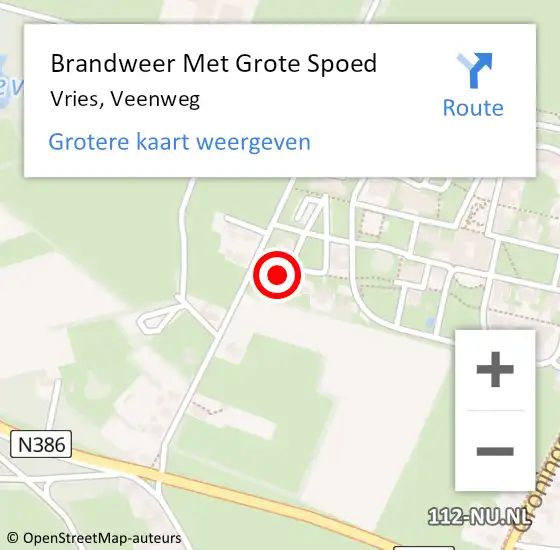 Locatie op kaart van de 112 melding: Brandweer Met Grote Spoed Naar Vries, Veenweg op 6 december 2023 09:44