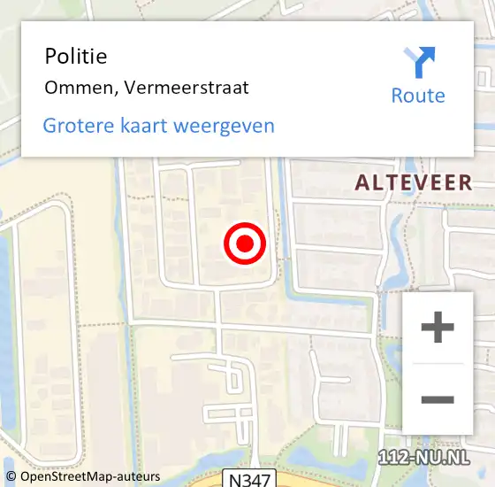 Locatie op kaart van de 112 melding: Politie Ommen, Vermeerstraat op 6 december 2023 09:49