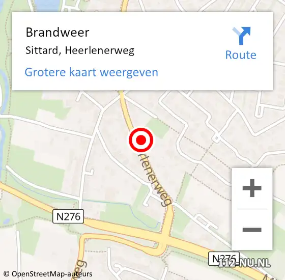 Locatie op kaart van de 112 melding: Brandweer Sittard, Heerlenerweg op 6 december 2023 09:53