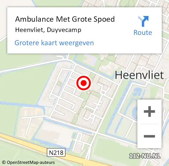 Locatie op kaart van de 112 melding: Ambulance Met Grote Spoed Naar Heenvliet, Duyvecamp op 6 december 2023 09:59