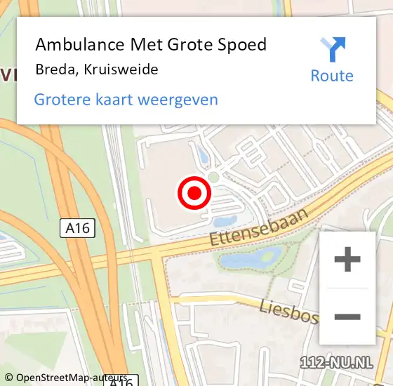 Locatie op kaart van de 112 melding: Ambulance Met Grote Spoed Naar Breda, Kruisweide op 17 september 2014 15:37