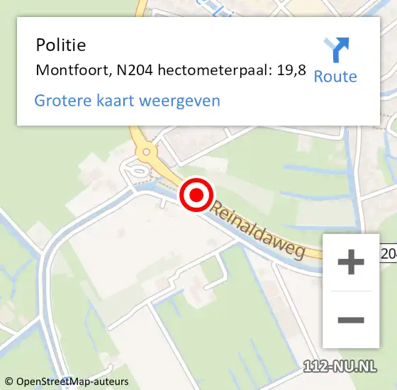 Locatie op kaart van de 112 melding: Politie Montfoort, N204 hectometerpaal: 19,8 op 6 december 2023 10:25