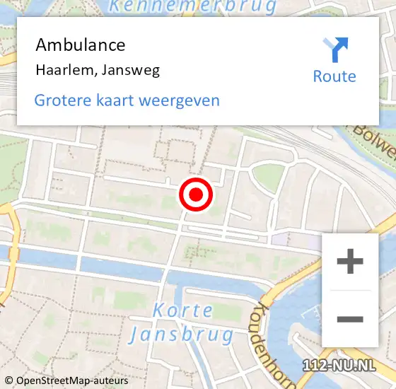 Locatie op kaart van de 112 melding: Ambulance Haarlem, Jansweg op 6 december 2023 10:53