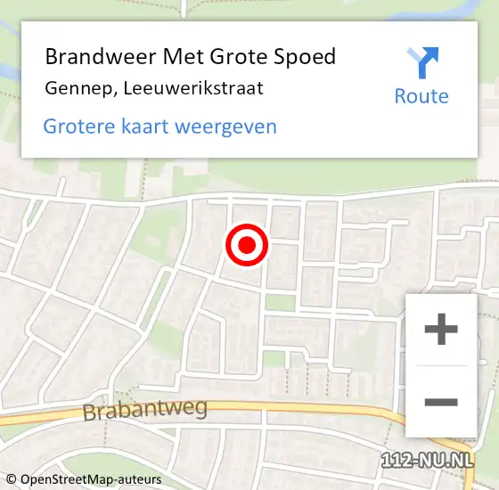 Locatie op kaart van de 112 melding: Brandweer Met Grote Spoed Naar Gennep, Leeuwerikstraat op 6 december 2023 11:11