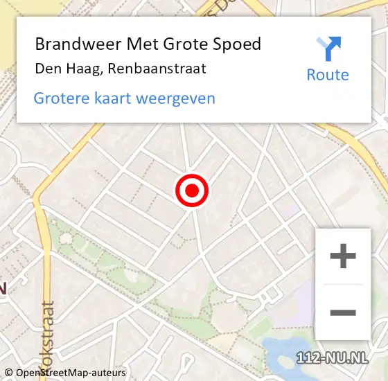 Locatie op kaart van de 112 melding: Brandweer Met Grote Spoed Naar Den Haag, Renbaanstraat op 6 december 2023 11:18