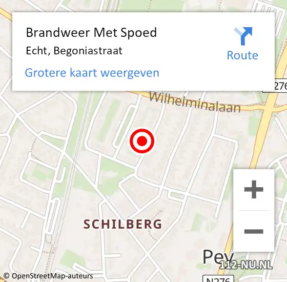 Locatie op kaart van de 112 melding: Brandweer Met Spoed Naar Echt, Begoniastraat op 6 december 2023 11:22