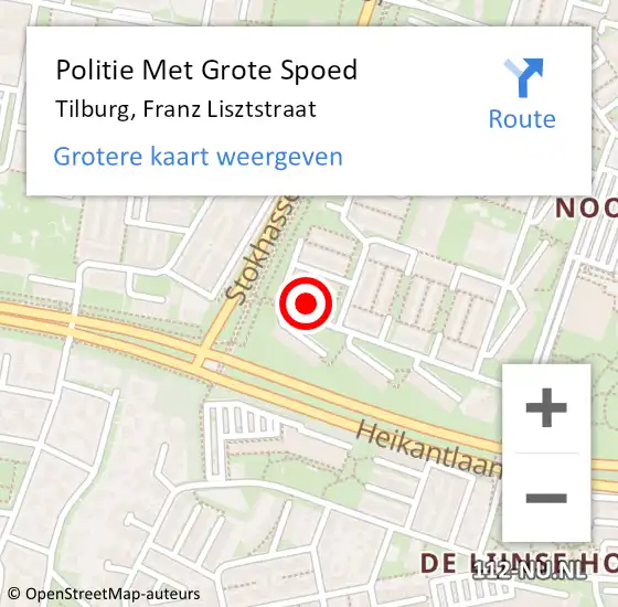 Locatie op kaart van de 112 melding: Politie Met Grote Spoed Naar Tilburg, Franz Lisztstraat op 6 december 2023 11:44