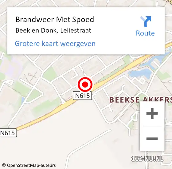 Locatie op kaart van de 112 melding: Brandweer Met Spoed Naar Beek en Donk, Leliestraat op 6 december 2023 11:45