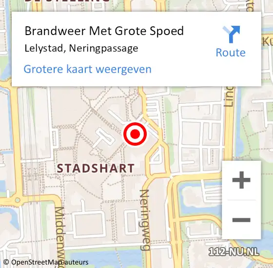 Locatie op kaart van de 112 melding: Brandweer Met Grote Spoed Naar Lelystad, Neringpassage op 6 december 2023 11:47