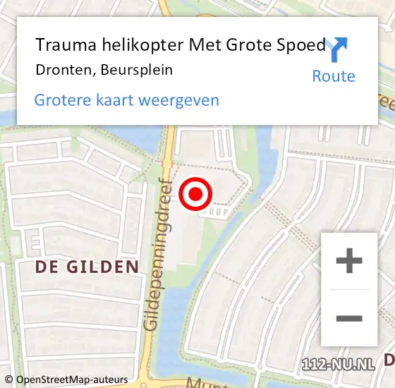 Locatie op kaart van de 112 melding: Trauma helikopter Met Grote Spoed Naar Dronten, Beursplein op 6 december 2023 11:59
