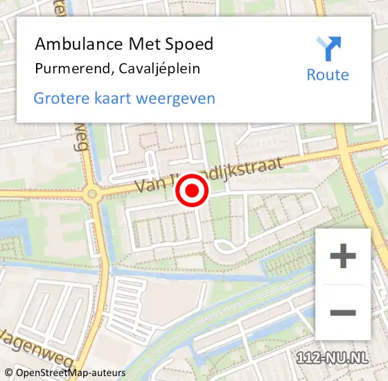 Locatie op kaart van de 112 melding: Ambulance Met Spoed Naar Purmerend, Cavaljéplein op 6 december 2023 12:12