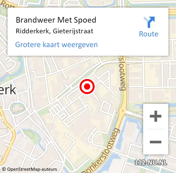 Locatie op kaart van de 112 melding: Brandweer Met Spoed Naar Ridderkerk, Gieterijstraat op 6 december 2023 12:16