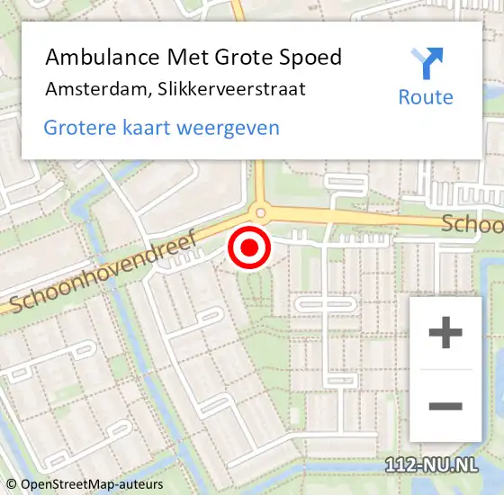 Locatie op kaart van de 112 melding: Ambulance Met Grote Spoed Naar Amsterdam, Slikkerveerstraat op 6 december 2023 12:17