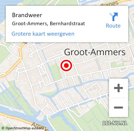 Locatie op kaart van de 112 melding: Brandweer Groot-Ammers, Bernhardstraat op 6 december 2023 12:17