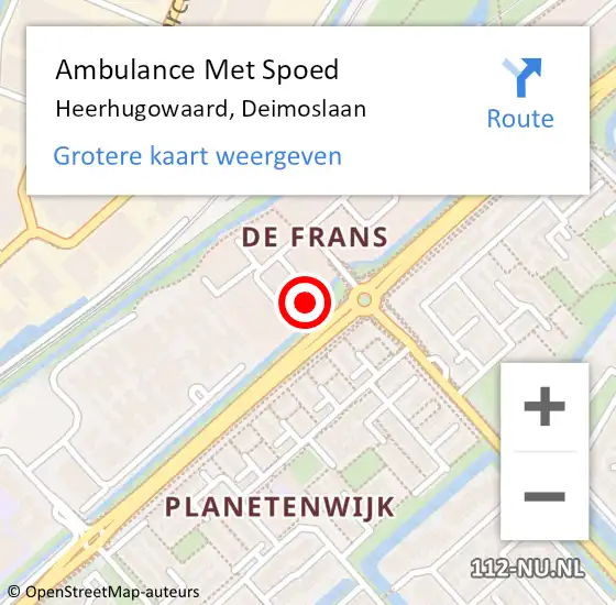 Locatie op kaart van de 112 melding: Ambulance Met Spoed Naar Heerhugowaard, Deimoslaan op 6 december 2023 12:54