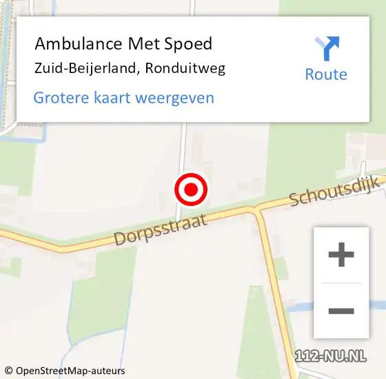 Locatie op kaart van de 112 melding: Ambulance Met Spoed Naar Zuid-Beijerland, Ronduitweg op 6 december 2023 12:57