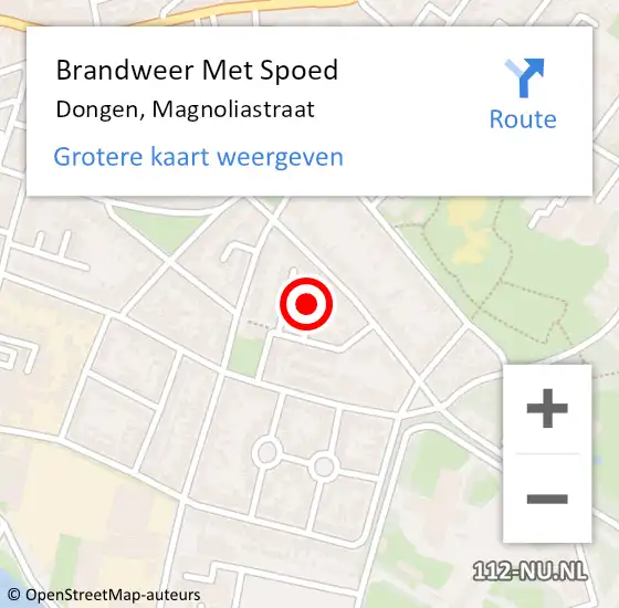 Locatie op kaart van de 112 melding: Brandweer Met Spoed Naar Dongen, Magnoliastraat op 6 december 2023 13:05