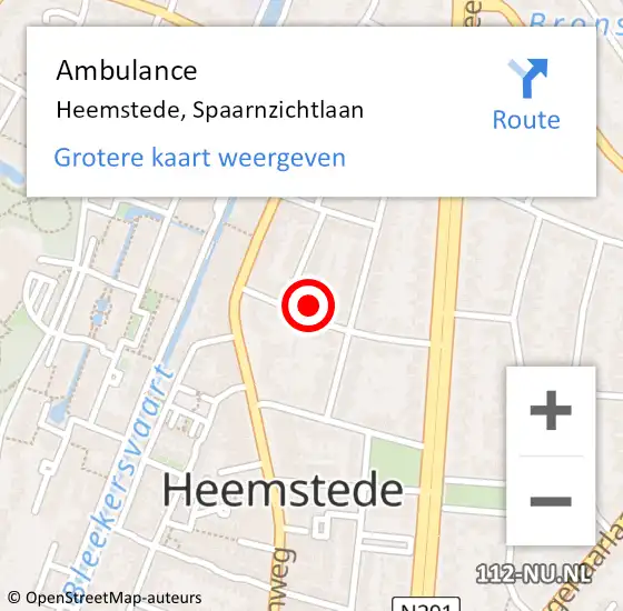 Locatie op kaart van de 112 melding: Ambulance Heemstede, Spaarnzichtlaan op 6 december 2023 13:59