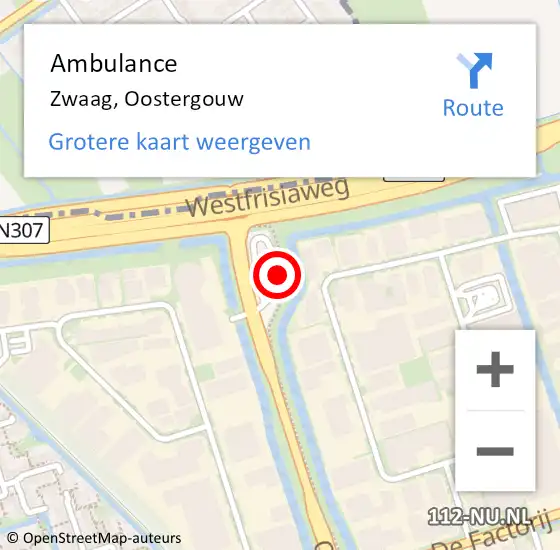 Locatie op kaart van de 112 melding: Ambulance Zwaag, Oostergouw op 6 december 2023 14:04