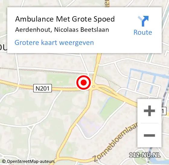 Locatie op kaart van de 112 melding: Ambulance Met Grote Spoed Naar Aerdenhout, Nicolaas Beetslaan op 6 december 2023 14:04