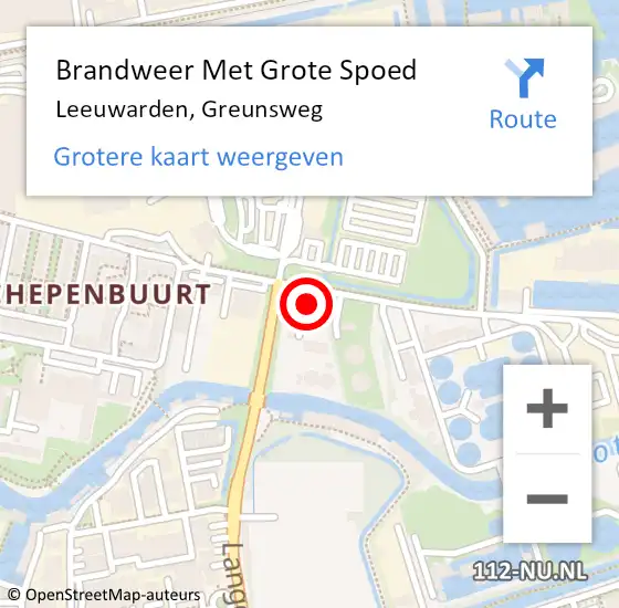 Locatie op kaart van de 112 melding: Brandweer Met Grote Spoed Naar Leeuwarden, Greunsweg op 6 december 2023 14:19