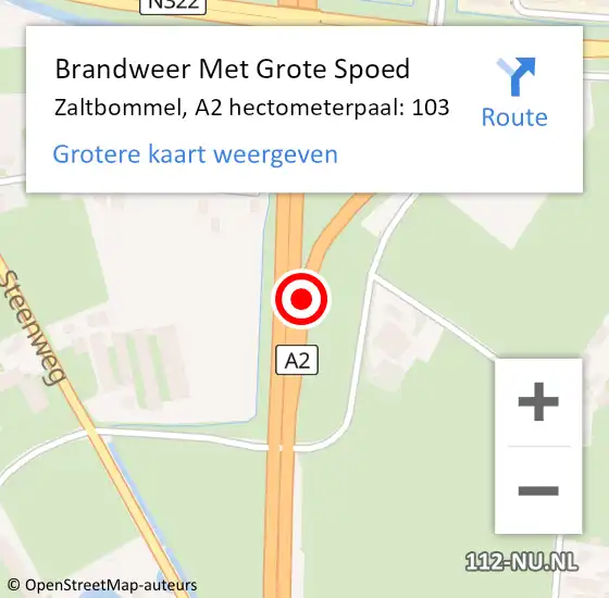 Locatie op kaart van de 112 melding: Brandweer Met Grote Spoed Naar Zaltbommel, A2 hectometerpaal: 103 op 6 december 2023 14:30