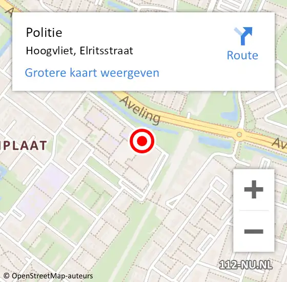 Locatie op kaart van de 112 melding: Politie Hoogvliet, Elritsstraat op 6 december 2023 14:33