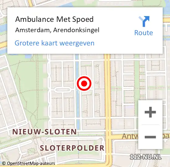 Locatie op kaart van de 112 melding: Ambulance Met Spoed Naar Amsterdam, Arendonksingel op 6 december 2023 14:40