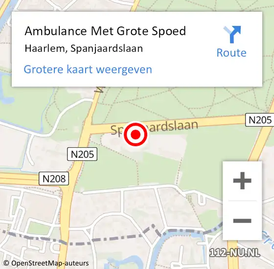 Locatie op kaart van de 112 melding: Ambulance Met Grote Spoed Naar Haarlem, Spanjaardslaan op 6 december 2023 15:17