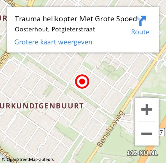 Locatie op kaart van de 112 melding: Trauma helikopter Met Grote Spoed Naar Oosterhout, Potgieterstraat op 6 december 2023 15:17