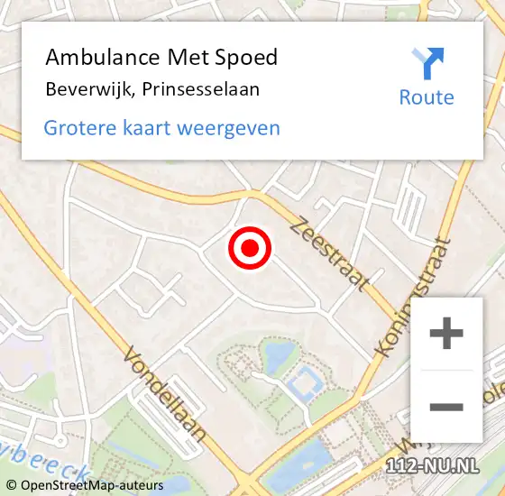 Locatie op kaart van de 112 melding: Ambulance Met Spoed Naar Beverwijk, Prinsesselaan op 6 december 2023 15:35