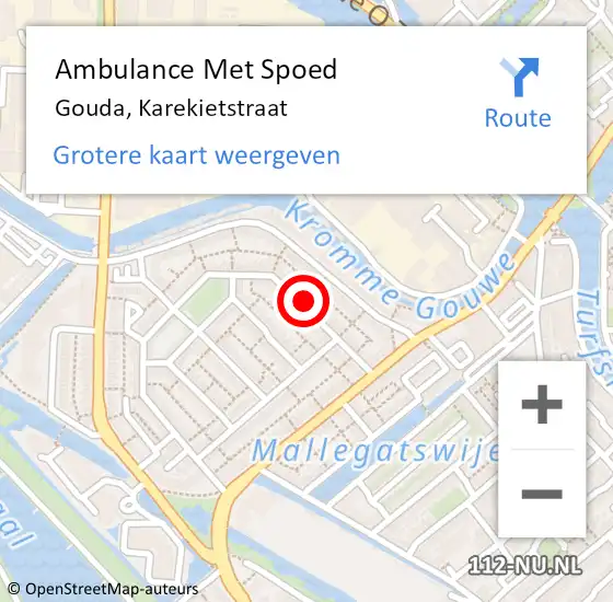 Locatie op kaart van de 112 melding: Ambulance Met Spoed Naar Gouda, Karekietstraat op 6 december 2023 16:11