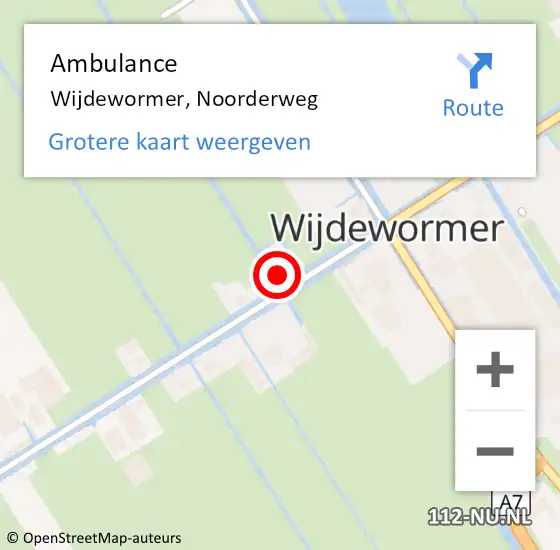Locatie op kaart van de 112 melding: Ambulance Wijdewormer, Noorderweg op 6 december 2023 16:12