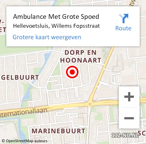 Locatie op kaart van de 112 melding: Ambulance Met Grote Spoed Naar Hellevoetsluis, Willems Fopsstraat op 6 december 2023 16:36