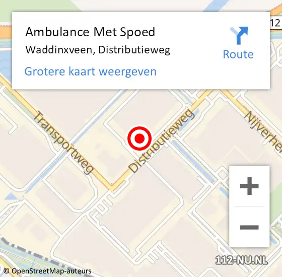 Locatie op kaart van de 112 melding: Ambulance Met Spoed Naar Waddinxveen, Distributieweg op 6 december 2023 16:46