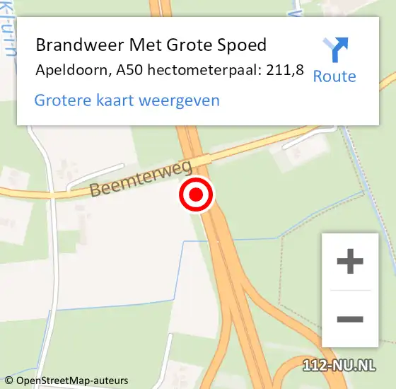 Locatie op kaart van de 112 melding: Brandweer Met Grote Spoed Naar Apeldoorn, A50 hectometerpaal: 211,8 op 6 december 2023 16:53