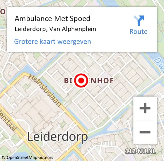 Locatie op kaart van de 112 melding: Ambulance Met Spoed Naar Leiderdorp, Van Alphenplein op 6 december 2023 16:55