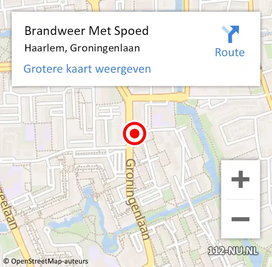 Locatie op kaart van de 112 melding: Brandweer Met Spoed Naar Haarlem, Groningenlaan op 6 december 2023 16:57
