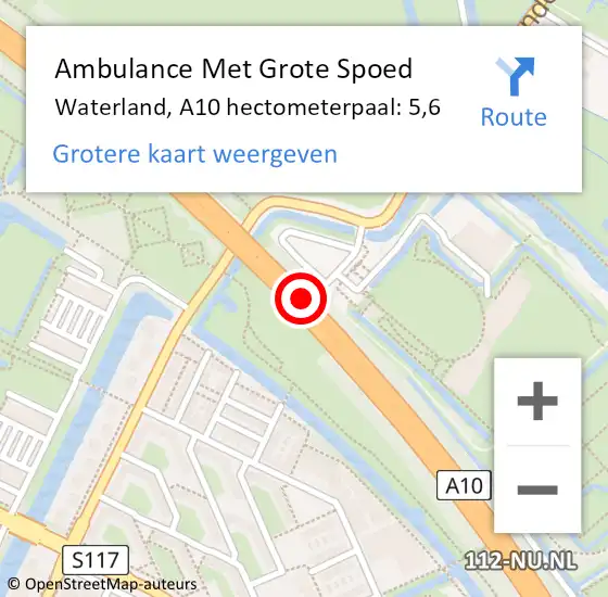 Locatie op kaart van de 112 melding: Ambulance Met Grote Spoed Naar Waterland, A10 hectometerpaal: 5,6 op 6 december 2023 17:07