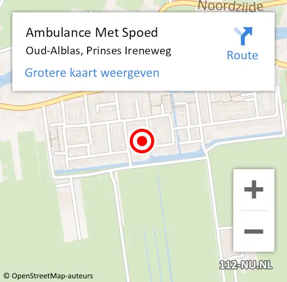 Locatie op kaart van de 112 melding: Ambulance Met Spoed Naar Oud-Alblas, Prinses Ireneweg op 6 december 2023 17:09