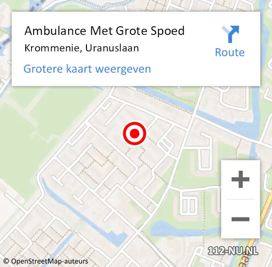 Locatie op kaart van de 112 melding: Ambulance Met Grote Spoed Naar Krommenie, Uranuslaan op 6 december 2023 17:51