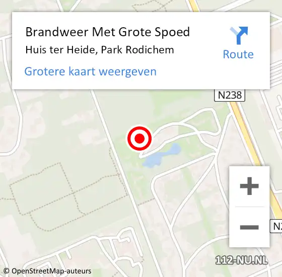 Locatie op kaart van de 112 melding: Brandweer Met Grote Spoed Naar Huis ter Heide, Park Rodichem op 6 december 2023 17:56